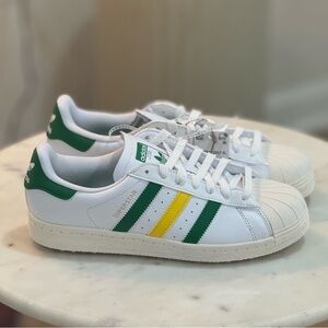 Adidas Superstar Spikeless Golf Shoes in The Cloud While, Green, and Yellow